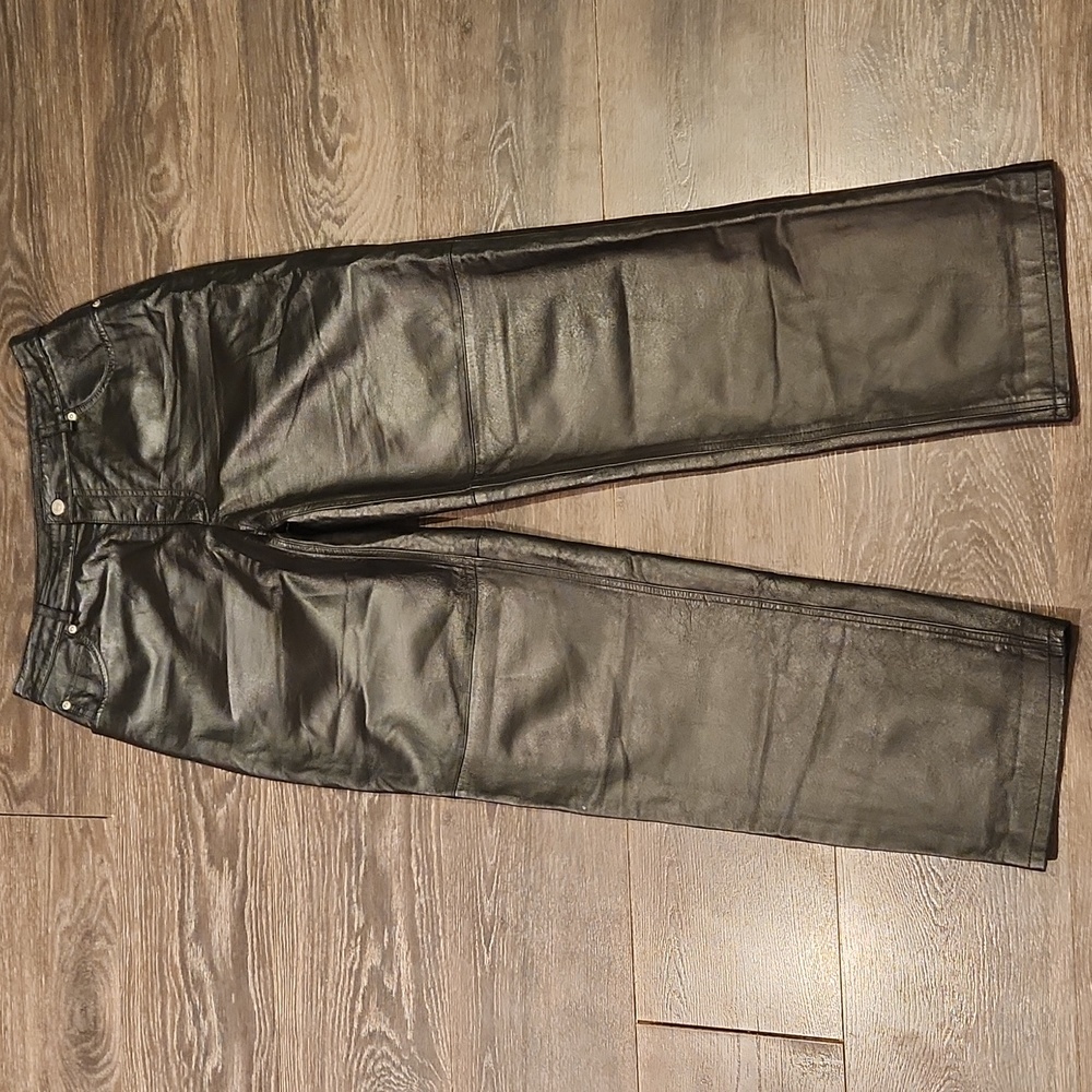 ❤️ JEANOLOGY BLACK LEATHER HIGH RISE STRAIGHT LEG PANTS, 12 (31)